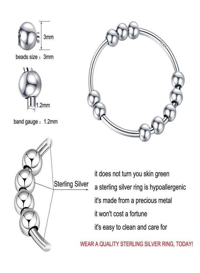 BLBLJERY Fidget Anxiety Ring for Women, 925 Sterling Silver Spinning Fidget Ring with Bead - Stress Relief Jewelry Ideal Gift, Thumb Rings for Anxiety (Size 7) - Image 2